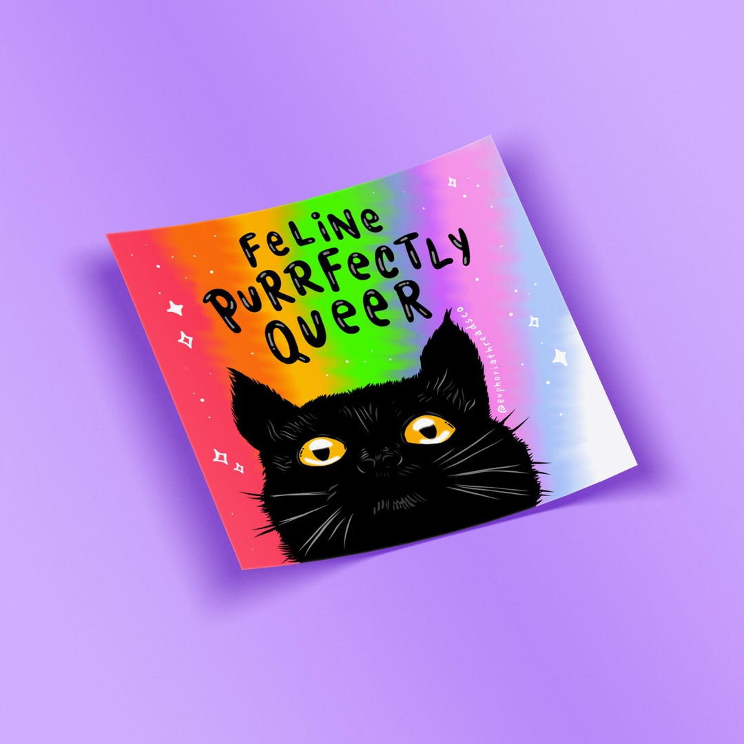 Queer Cat Sticker | Rainbow Pride Art, LGBTQ+ Gift - Etsy