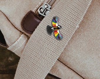 LGBTQIA+ Progress Flag Enamel Pin | Fly with Pride Bird | Queer Trans Artist