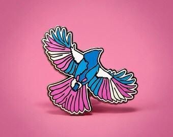 Trans Pride Bird Enamel Pin | LGBTQ+ Flying High | Transgender Flag | Queer Joy Art