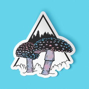 Trans Pride Mushrooms Waterproof Sticker | Queer LGBT Trans Mushroom Artwork | Vinyl Artist Designed | LGBTQ Transgender Outdoors Art