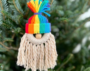 LGBTQ+ Rainbow Pride Gnome | Handmade Macrame | Queer Decor Gift