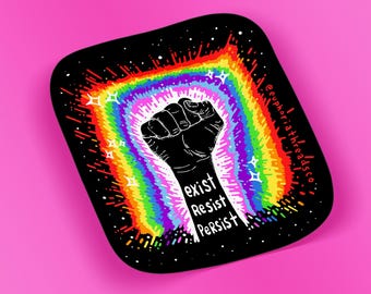 Exist Resist Persist Sticker | LGBTQ+ Pride Art (2.5" x 3")