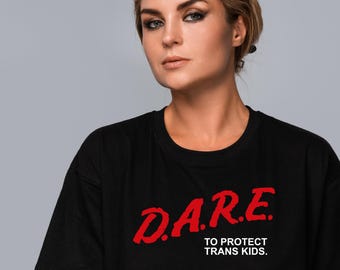 D.A.R.E. To Protect Trans Kids Tee | Retro Nostalgic LGBTQ+ | Transgender Pride Art