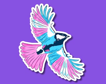 Trans Pride Bird Sticker | Fly With Pride Rainbow Bird | Waterproof Vinyl Die Cut | Transgender Pride Art