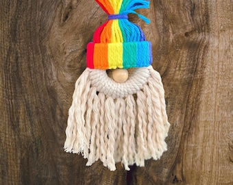 Rainbow Pride Gnome | Handmade Macrame | LGBTQ Decor Gift