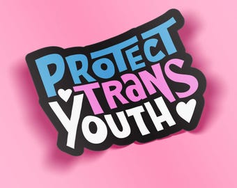 Protect Trans Youth | Waterproof Sticker | Transgender Pride Flag Art