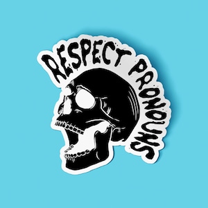 Respect Pronouns Waterproof Sticker | Queer LGBT Skull Sticker | Vinyl Artist Designed | LGBTQ Nonbinary Genderqueer Trans Art