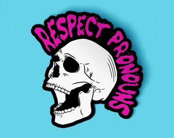 Respect Pronouns Sticker | LGBTQ+ Skull Sticker | Waterproof Vinyl Die Cut | Queer Pride Gift