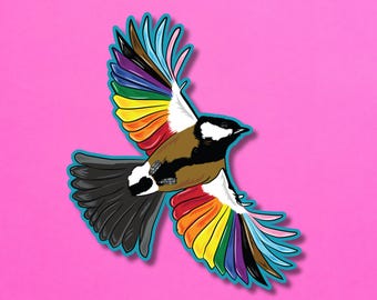 Fly With Pride Sticker | LGBTQ+ Rainbow Bird | Waterproof Die Cut | Queer Hand drawn Art Gift