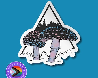 Trans Pride Mushroom Sticker | Queer LGBT Vinyl Art | LGBTQ Hand drawn Artwork