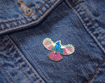 Trans Pride Bird Enamel Pin | LGBTQ+ Flying High | Transgender Flag | Queer Joy Art