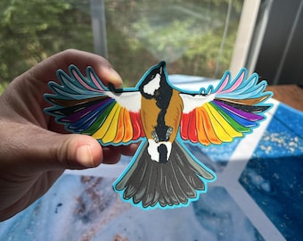 Fly With Pride Sticker | LGBTQ+ Rainbow Bird | Waterproof Die Cut | Queer Hand drawn Art Gift