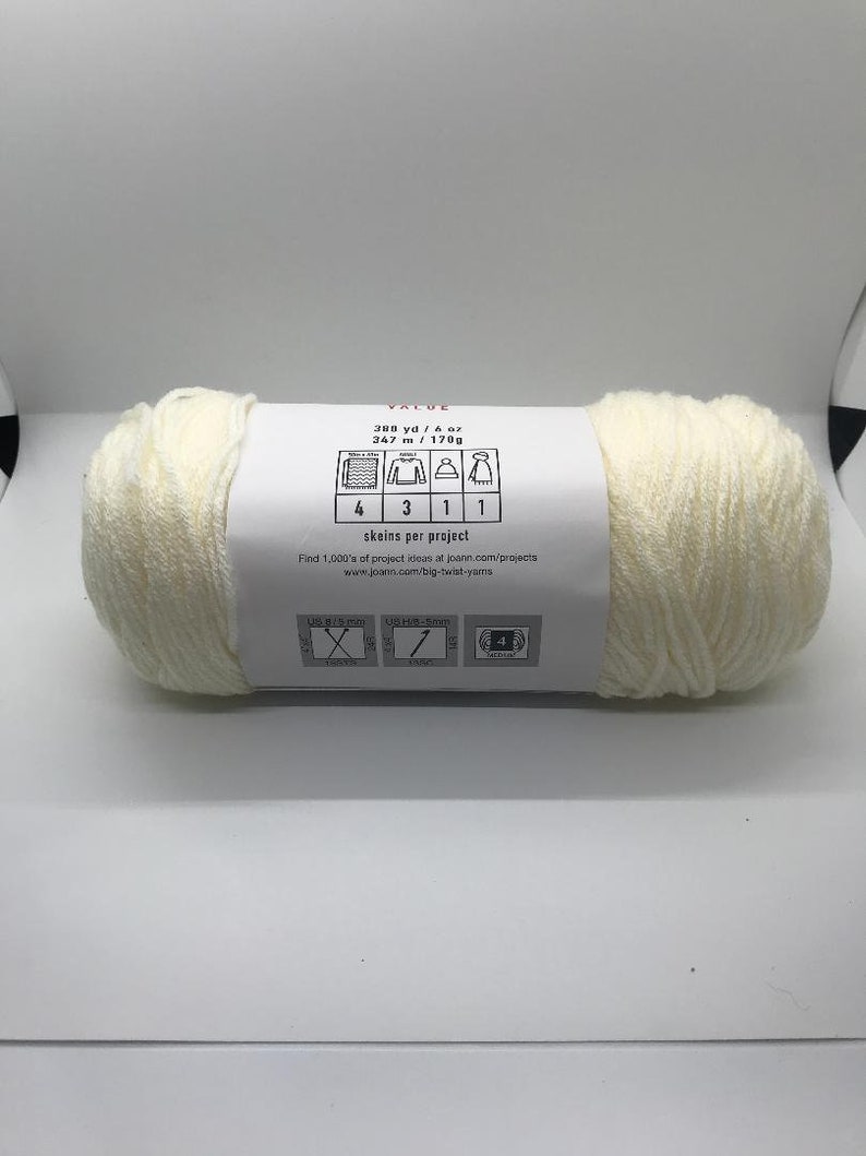 Big Twist Value Yarn Ivory Acrylic Worsted Weight Yarn Crochet and Knit