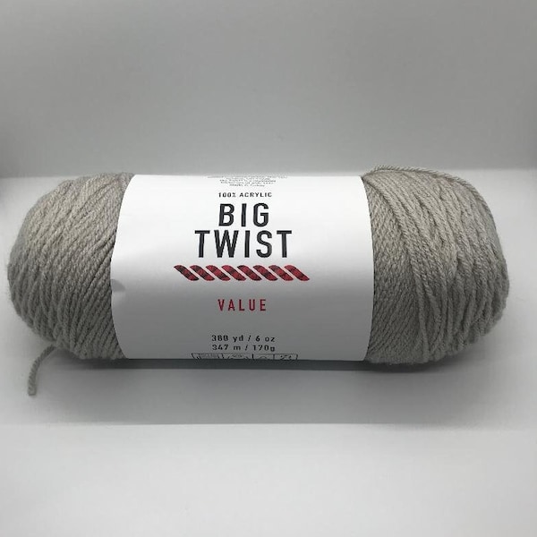 Big Twist Value yarn- Soft Gray  acrylic worsted weight yarn- Crochet and Knit Craft supplies