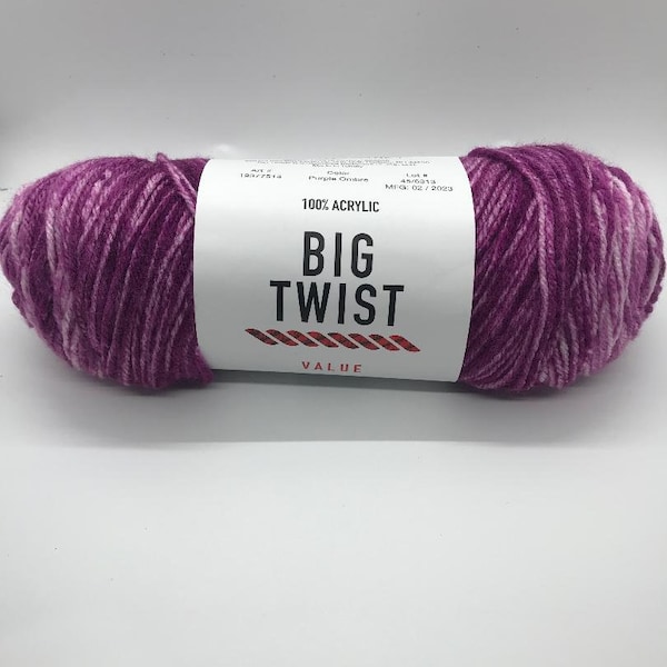 4.3 oz Ombre Medium Weight Acrylic Value Yarn by Big Twist- Purple Ombre