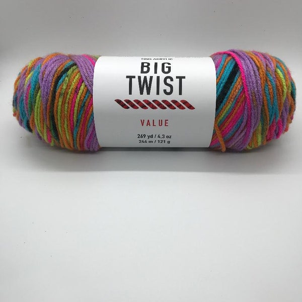 4.3oz Print Medium Weight Acrylic Value Worsted Yarn by Big Twist-Rainbow Brights