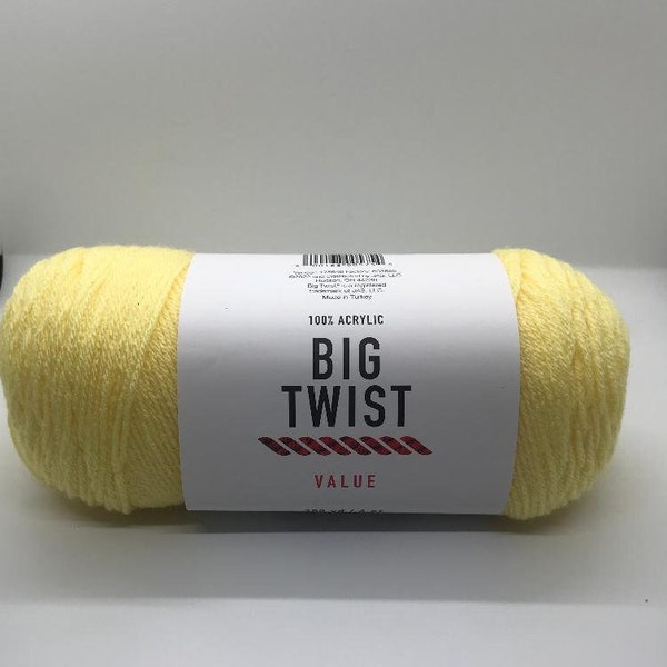 Big Twist Value yarn- Pale Yellow  acrylic worsted weight yarn- Crochet and Knit Craft supplies