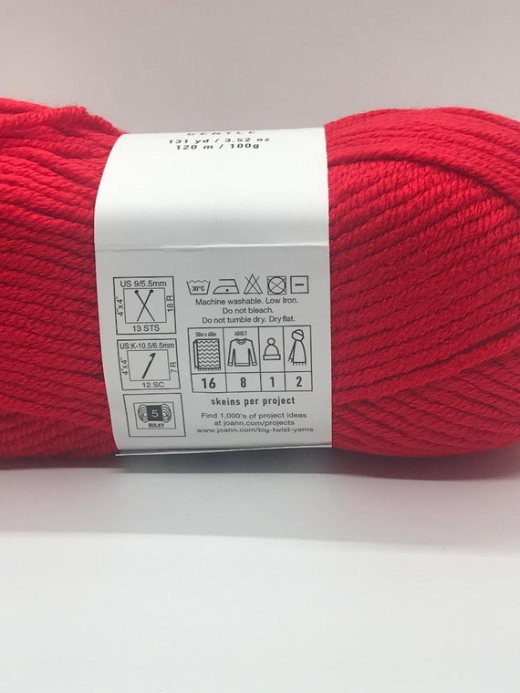 Big Twist Red Bulky Gentle Acrylic Yarn Crochet and Knit Craft Supplies Etsy Canada