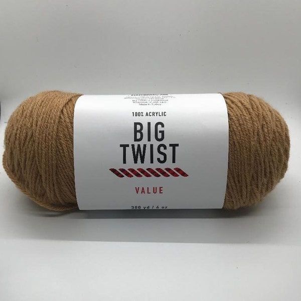 Big Twist Value yarn- Camel  acrylic worsted weight yarn- Crochet and Knit Craft supplies