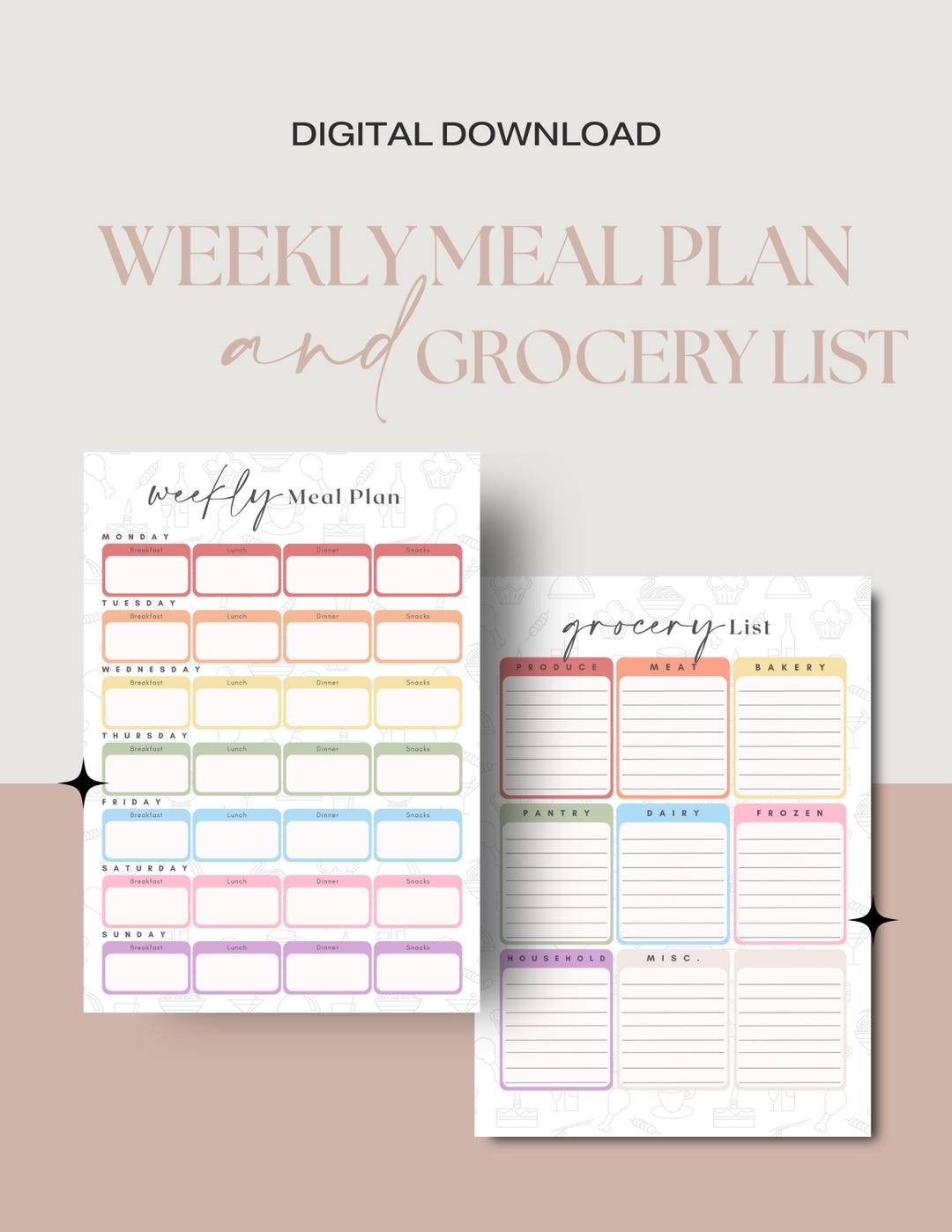 Editable Weekly Meal Plan Grocery List Template | Rainbow | Canva ...