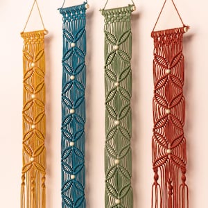 Narrow Macrame Slim Wall Hanging, Geometric Vertical Boho Decoration
