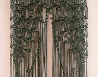 Green Macrame Doorway Curtain: Long Woven Tapestry for Modern Farmhouse Art