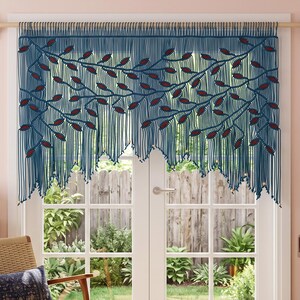 Handmade Macrame Window Curtain: Large Leaf Design, Boho Wall Tapestry