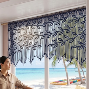 Chic Navy Blue Macrame Hanging, Eco-Friendly Cotton Wall Art