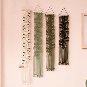 Slim vertical macrame decor, Macrame wall hanging long narrow, Boho farmhouse wall decor, Nursery room decor, Fiber Art