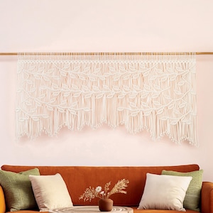 Large Natural Cotton Macrame Wall Art with Vine Motif
