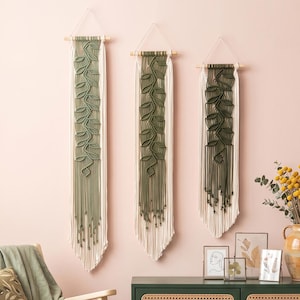 Macrame Leaf Wall Hanging, Boho Farmhouse Fiber Art, Reading Nook Decor