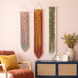 Long Vertical Wall Art, Macrame Bohemian Mural Tapestries, Scandinavian Fiber Art