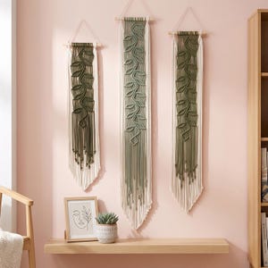 Vertical Layered Macrame Leaf Wall Hangings, Custom Boho Fiber Art, Narrow Japanese Tapestry