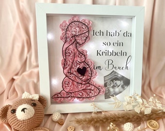 personalisierter Leuchtrahmen; individueller Bilderrahmen; Schwangerschaft verkünden Geschenk; Liebe; Kribbeln im Bauch; 3D Rahmen mit Licht