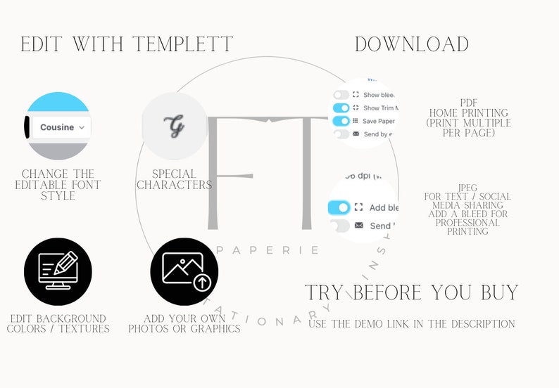 Edit your own template, using Templett. Walk through instructions of what you can edit