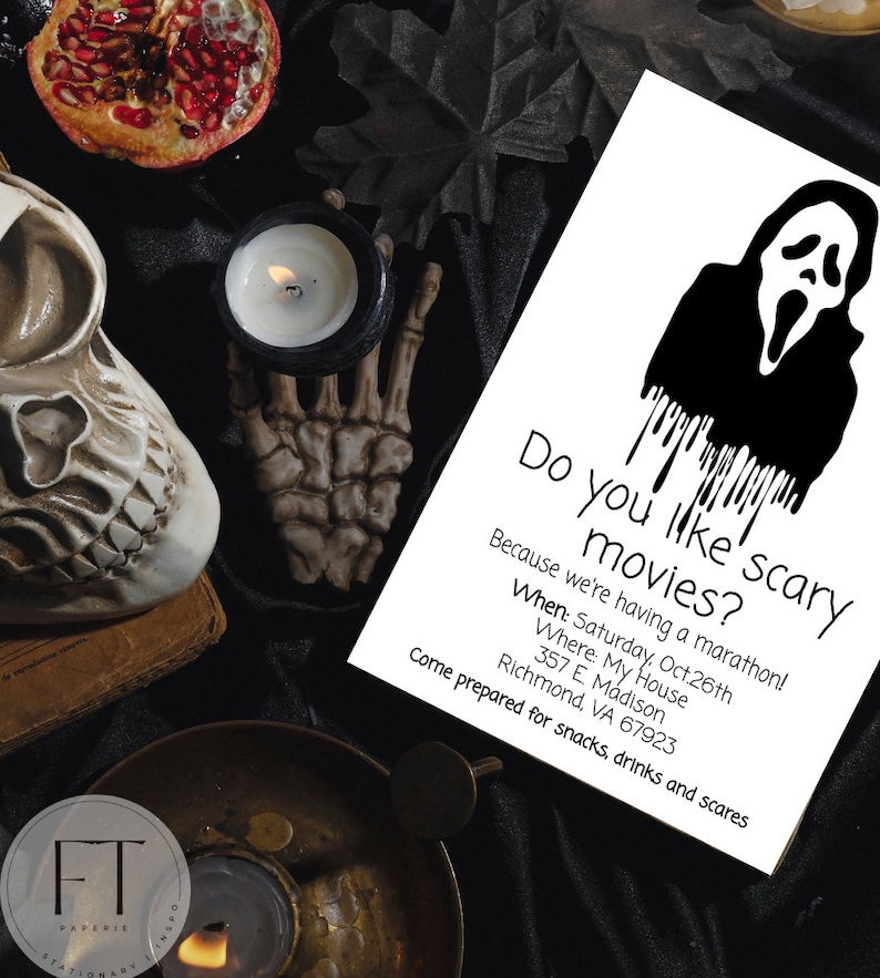 scream movie inspired halloween invitation, scary movie