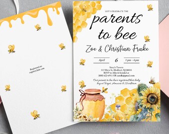 Bee Theme Babyshower Invitation, Baby Shower Invitation, Bumble Bee Baby Shower Template, Edit with TEMPLETT, Printable Invite