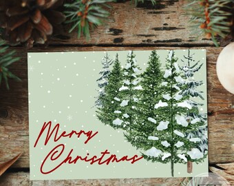 Printable Christmas Card | Snowy Christmas Tree Card | Snowy Christmas Card | DIY Christmas Card, Edit with TEMPLETT