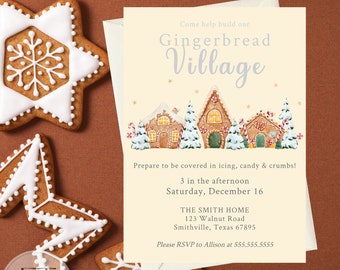 Printable Gingerbead Invite | Gingerbread Houses | Christmas Invitation | DIY, Edit with TEMPLETT