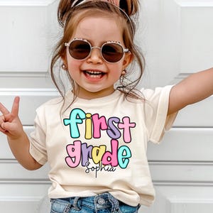 Preppy Back to School Shirt for Kids,Custom Grade Shirt with Kid&#39;s Name, Girl Back to School Shirt,First Day of School Shirt for Girl