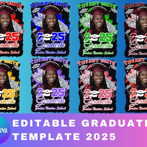 Modèle de toile de remise des diplômes 2025, modèle de tshirt Canva Grad, promotion de t-shirt 2025, lot de t-shirt de remise des diplômes