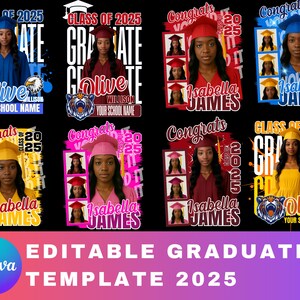 Modèle éditable toile T-shirt de remise des diplômes 2025, modèle toile Bootleg pour diplômés, modèle de t-shirt Canva diplômés, t-shirt remise des diplômes 2025