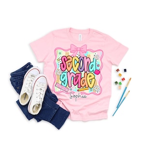 Preppy Back to School Shirt for Kids,Custom Grade Shirt with Kid&#39;s Name, Girl Back to School Shirt,First Day of School Shirt for Girl
