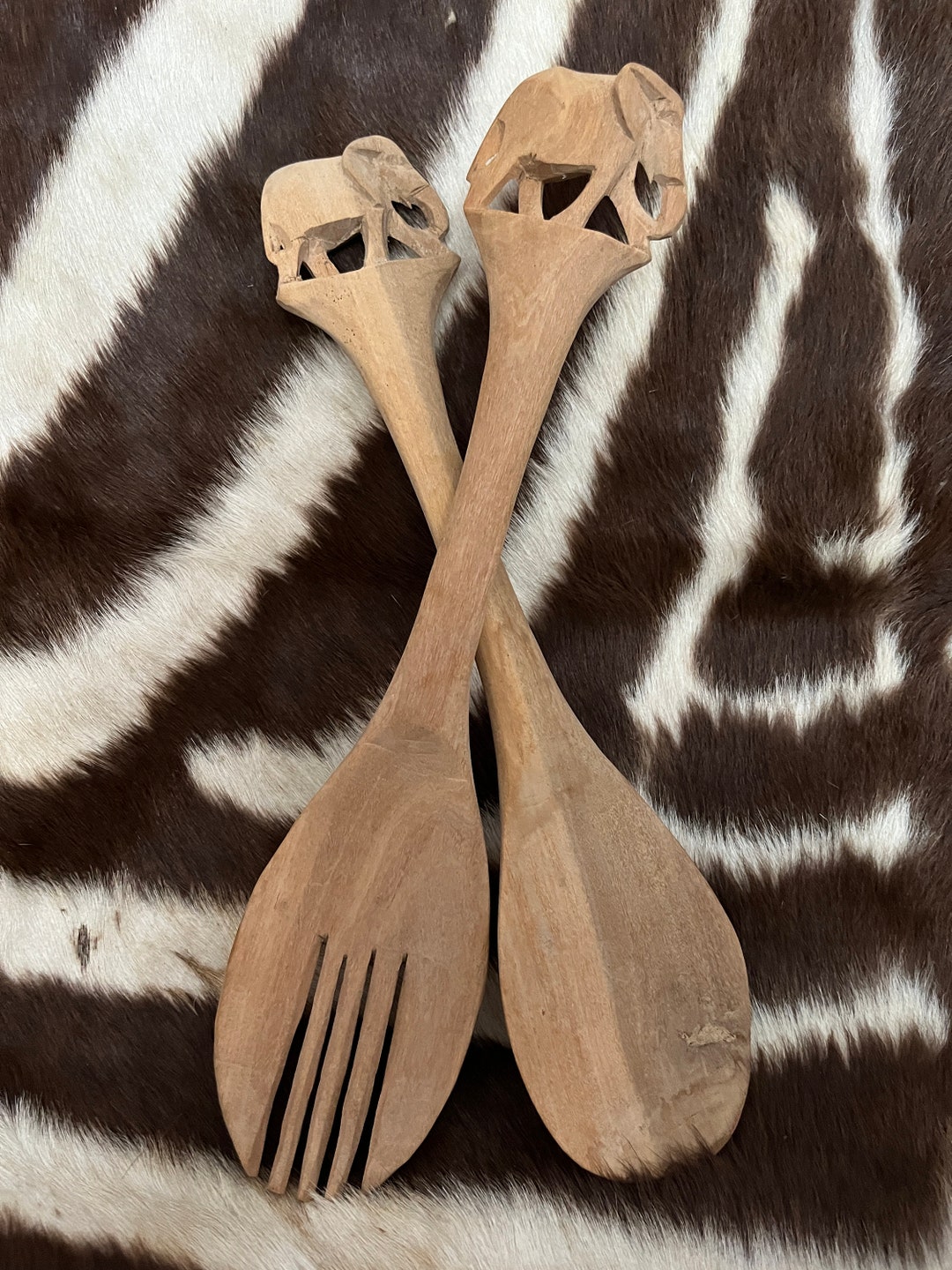 Authentic Kenyan Hand Carved Wooden Utensils With Elephants Etsy