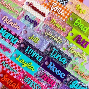 Tumbler Name Plate fits Stanley 30 Oz 40 Quencher H2.O for Flowstate Cup Accessory HEATWAVE Colors Personalized Acrylic Tag  water Bottle