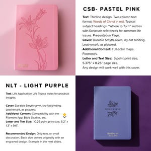 two different colored hardcover books, one in a light purple color and the other in a pastel pink color.