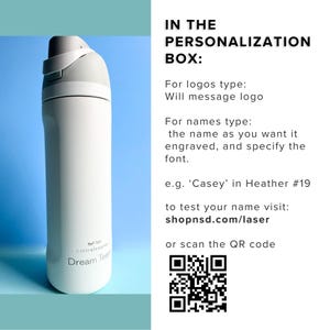 a white water bottle with a blue background.