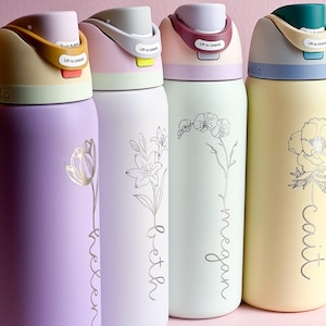 Engraved OWALA 24 oz 32 Custom Laser Tumbler with Birthflower for Bridesmaid Proposal Stainless Steel Insulated Waterbottle 40oz Your Logo