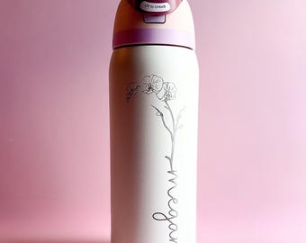 Engraved Birth Flower Owala Bottle - Custom Stainless Steel Tumbler, Bridesmaid Proposal