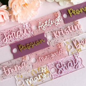 Personalized BOW Acrylic Name Tag for Stanley 40 oz 30 Water Bottle Loveshackfancy inspired Custom Plate Tumbler Lid Cover H2.O Quencher